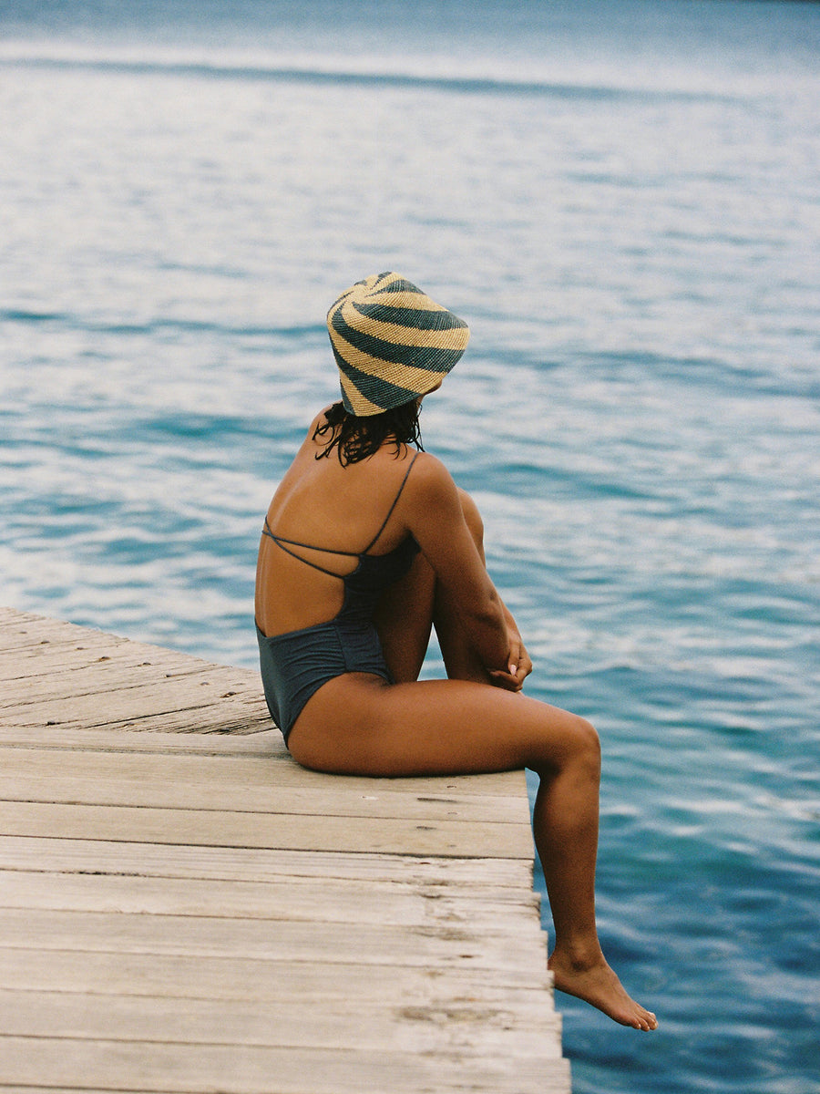 Cyla Bucket Hat - Blue & Natural